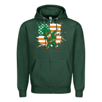Sports Green dabbing leprechaun irish american flag Zipper Hoodie - linhVisuals