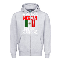 Heather Grey my husband is mexican nothing scares me funny husband zip hoodie Zipper Hoodie - linhVisuals