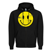 Black vintage retro happy smiley face 80's 90's aesthetic t shirt Zipper Hoodie - linhVisuals