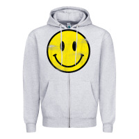 Heather Grey vintage retro happy smiley face 80's 90's aesthetic t shirt Zipper Hoodie - linhVisuals