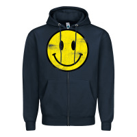 Navy vintage retro happy smiley face 80's 90's aesthetic t shirt Zipper Hoodie - linhVisuals