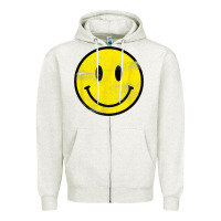 Oatmeal Heather vintage retro happy smiley face 80's 90's aesthetic t shirt Zipper Hoodie - linhVisuals