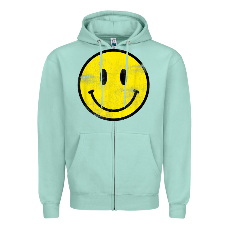 Vintage Retro Happy Smiley Face 80's 90's Aesthetic T Shirt Zipper Hoodie by linhVisuals | Teevron