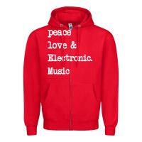 Red peace love & electronic music  edm techno t shirt Zipper Hoodie - linhVisuals