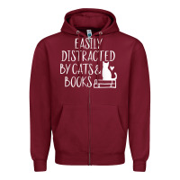 Burgundy easily distracted by cats and books   cute book lover t shirt Zipper Hoodie - linhVisuals