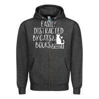 Charcoal Heather easily distracted by cats and books   cute book lover t shirt Zipper Hoodie - linhVisuals