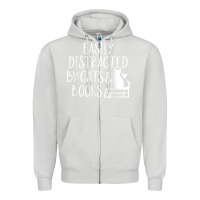 Dove Grey easily distracted by cats and books   cute book lover t shirt Zipper Hoodie - linhVisuals