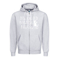 Heather Grey easily distracted by cats and books   cute book lover t shirt Zipper Hoodie - linhVisuals