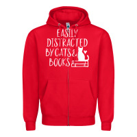 Easily Distracted By Cats And Books   Cute Book Lover T Shirt Zipper Hoodie | Teevron