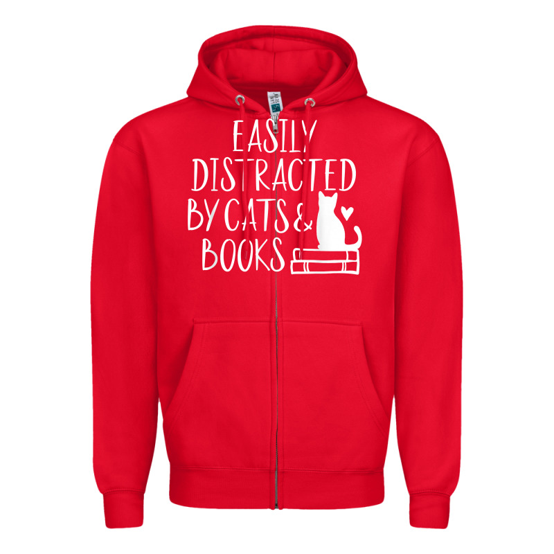 Easily Distracted By Cats And Books   Cute Book Lover T Shirt Zipper Hoodie by linhVisuals | Teevron