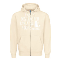 Sandshell easily distracted by cats and books   cute book lover t shirt Zipper Hoodie - linhVisuals