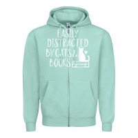 Seafoam easily distracted by cats and books   cute book lover t shirt Zipper Hoodie - linhVisuals