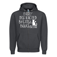 Smoke easily distracted by cats and books   cute book lover t shirt Zipper Hoodie - linhVisuals
