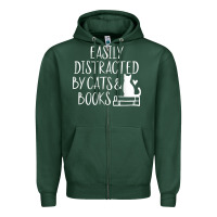 Sports Green easily distracted by cats and books   cute book lover t shirt Zipper Hoodie - linhVisuals