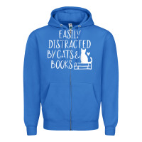 True Royal easily distracted by cats and books   cute book lover t shirt Zipper Hoodie - linhVisuals