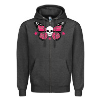 Charcoal Heather butterfly skull Zipper Hoodie - linhVisuals