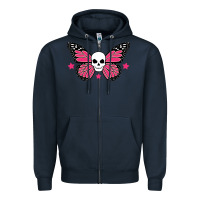 Navy butterfly skull Zipper Hoodie - linhVisuals