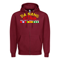 Burgundy da nang vietnam war veteran military Zipper Hoodie - linhVisuals