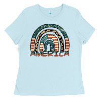 Baby Blue America rainbow Ladies Tee - FaDigitalArtStudio