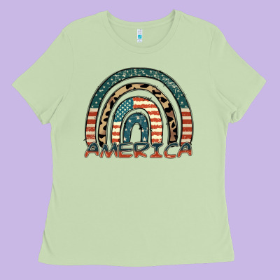 America Rainbow Ladies Tee Designed By Fadigitalartstudio