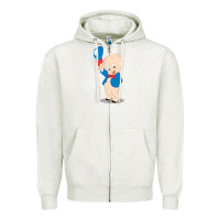 Oatmeal Heather porky pig Zipper Hoodie - linhVisuals