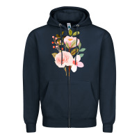 Navy Bouquet Floral Zipper Hoodie - linhVisuals