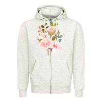 Oatmeal Heather Bouquet Floral Zipper Hoodie - linhVisuals