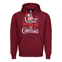 Burgundy i want hippopotamus for christmas hippo xmas gift Zipper Hoodie - linhVisuals