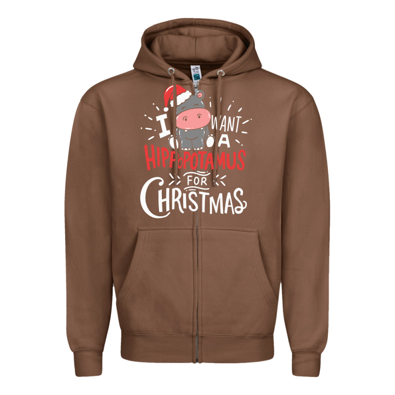 I Want Hippopotamus For Christmas Hippo Xmas Gift Zipper Hoodie by linhVisuals | Teevron