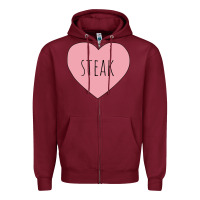 Burgundy i heart steak Zipper Hoodie - linhVisuals