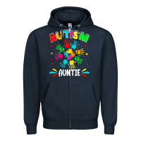 Autistic Auntie Puzzle Support Family Autism Awareness Sweatshirt Zipper Hoodie | Teevron