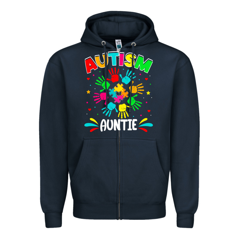 Autistic Auntie Puzzle Support Family Autism Awareness Sweatshirt Zipper Hoodie by linhVisuals | Teevron