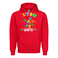 Red autistic auntie puzzle support family autism awareness sweatshirt Zipper Hoodie - linhVisuals
