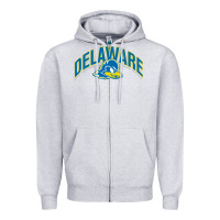 Heather Grey delaware blue hens Zipper Hoodie - linhVisuals