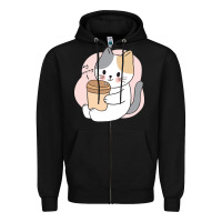 Black Cat Drinking Coffee Kitten Kawaii Japanese Kitty Zipper Hoodie - linhVisuals