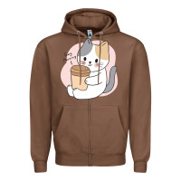 Chestnut Cat Drinking Coffee Kitten Kawaii Japanese Kitty Zipper Hoodie - linhVisuals