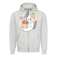 Dove Grey Cat Drinking Coffee Kitten Kawaii Japanese Kitty Zipper Hoodie - linhVisuals