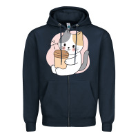 Navy Cat Drinking Coffee Kitten Kawaii Japanese Kitty Zipper Hoodie - linhVisuals