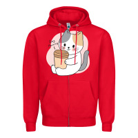 Red Cat Drinking Coffee Kitten Kawaii Japanese Kitty Zipper Hoodie - linhVisuals