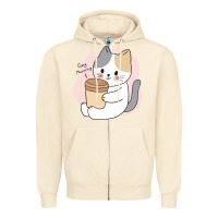 Sandshell Cat Drinking Coffee Kitten Kawaii Japanese Kitty Zipper Hoodie - linhVisuals
