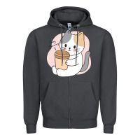 Smoke Cat Drinking Coffee Kitten Kawaii Japanese Kitty Zipper Hoodie - linhVisuals