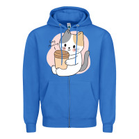 Cat Drinking Coffee Kitten Kawaii Japanese Kitty Zipper Hoodie | Teevron