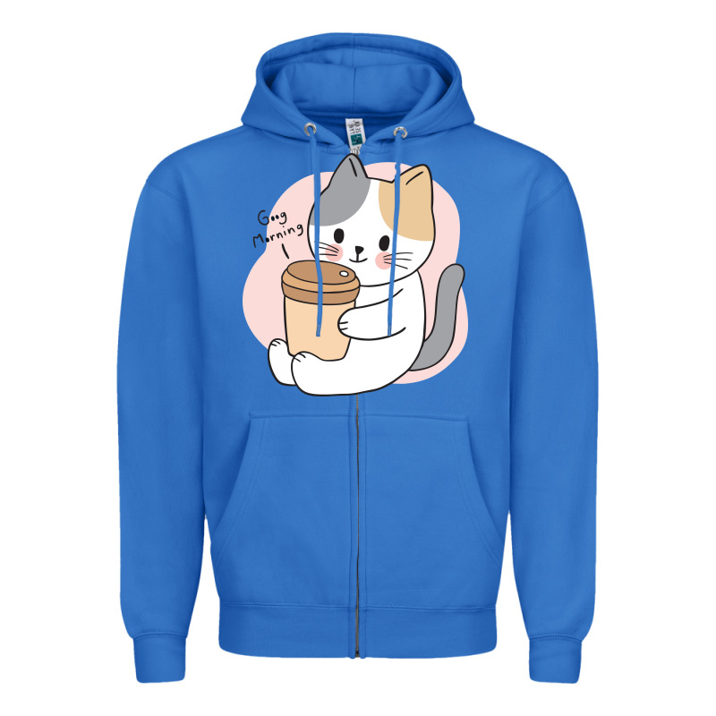 Cat Drinking Coffee Kitten Kawaii Japanese Kitty Zipper Hoodie by linhVisuals | Teevron