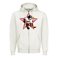 Oatmeal Heather Red Penguin 1990's Russian Zipper Hoodie - linhVisuals