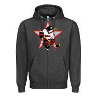 Charcoal Heather Red Penguin 1990's Russian Zipper Hoodie - linhVisuals