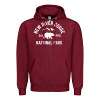 Burgundy womens new river gorge national park bear west virginia nature v neck Zipper Hoodie - linhVisuals