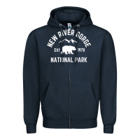 Navy womens new river gorge national park bear west virginia nature v neck Zipper Hoodie - linhVisuals