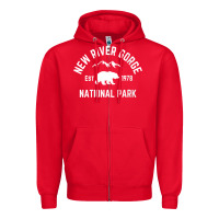 Red womens new river gorge national park bear west virginia nature v neck Zipper Hoodie - linhVisuals