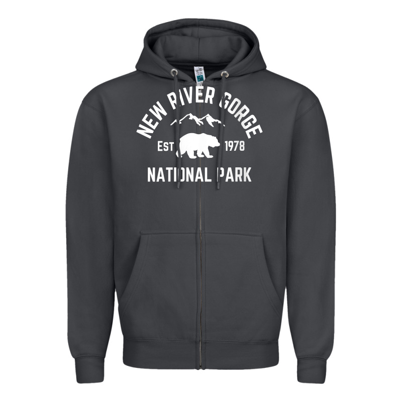 Womens New River Gorge National Park Bear West Virginia Nature V Neck Zipper Hoodie by linhVisuals | Teevron