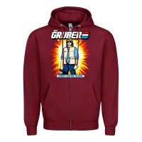 Burgundy macgruber action figure Zipper Hoodie - linhVisuals